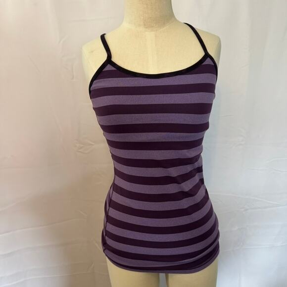 Lululemon Power Y Tank Purple Stripe Racerback Built-In Bra Yoga Top Approx Sz 6 - Picture 3 of 7